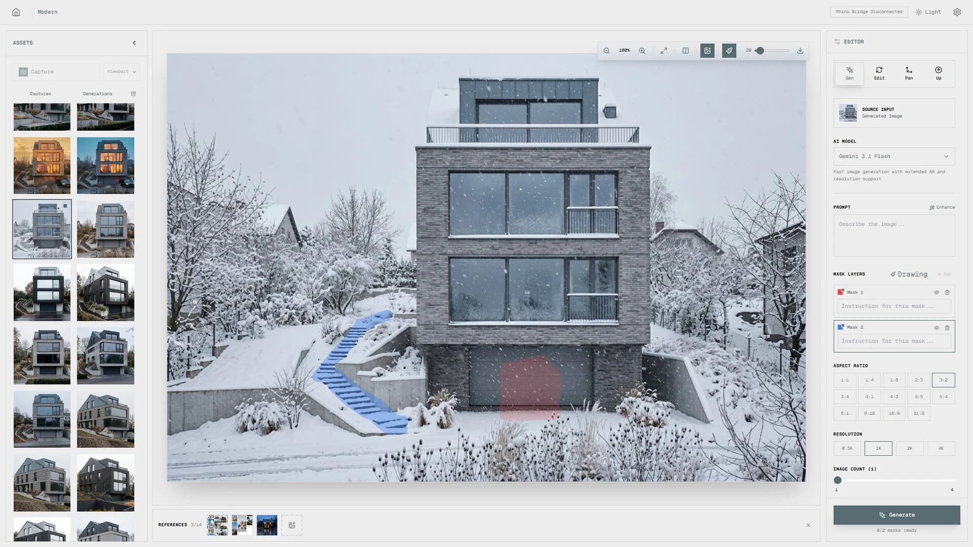 Inpainting masks and reference image panel