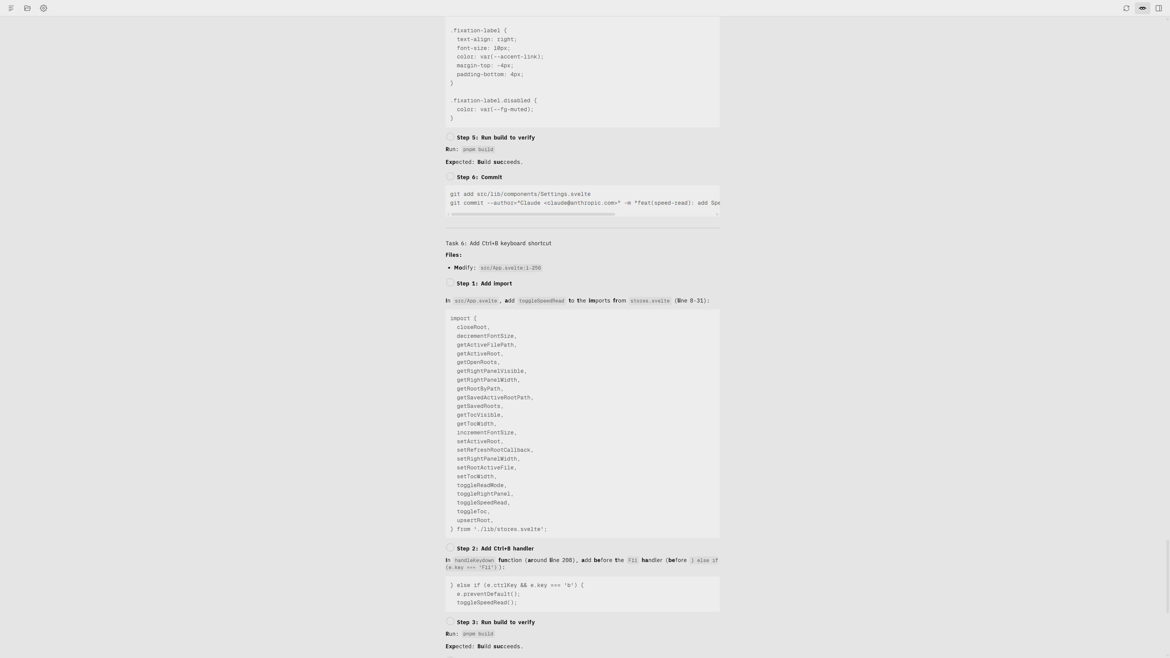 MonoReader in full-screen reading mode with the folder tree hidden, focused on the markdown content