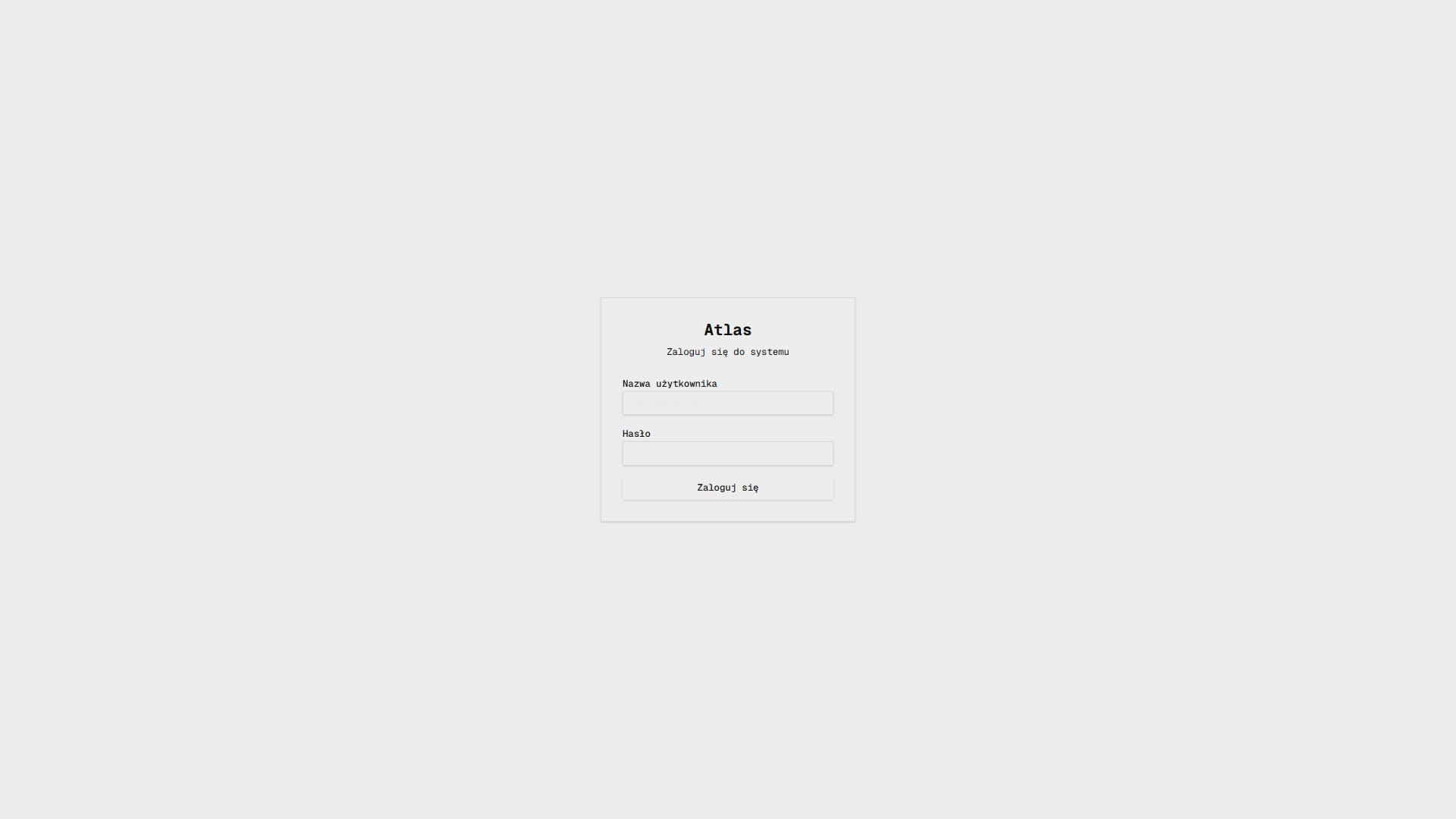 Atlas login screen