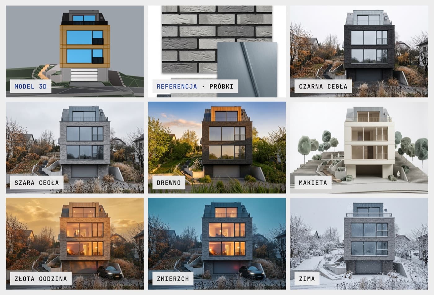 Proposition Studio: one 3D model and nine controlled visualisation variants of the same house